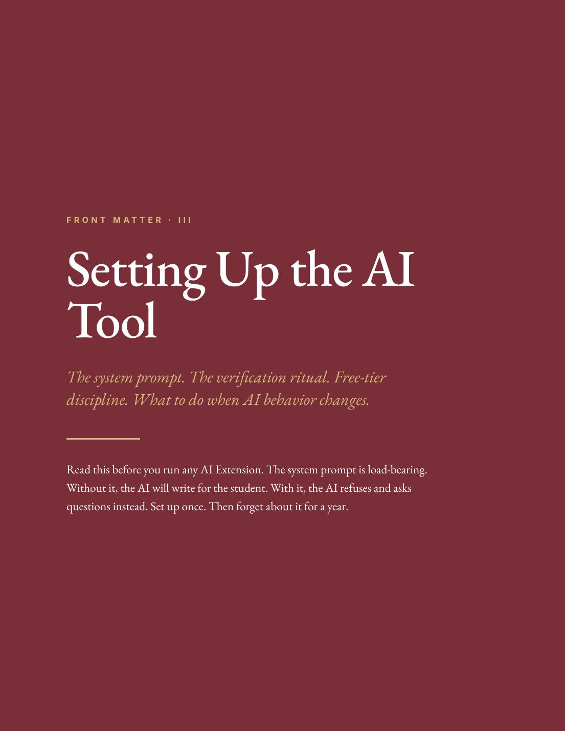 The AI Setup chapter opening: Setting Up the AI Tool.
